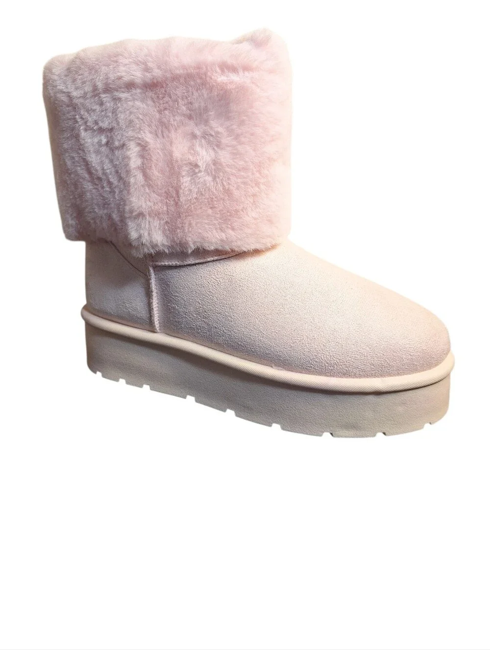 NIB Bamboo Light Pink Faux Suede & Faux Fur Platform Booties